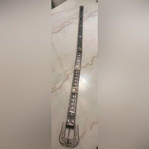 Silver Leather Crystal Cross Accent Belt Size L Cowgirl Western Buckle Bling